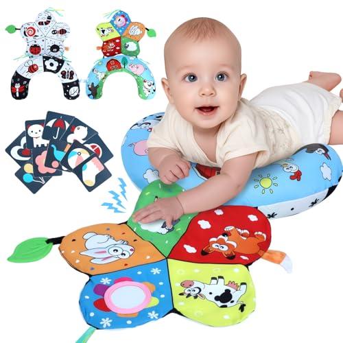 USATDD Tummy Time Pillow High Contrast Tummy Time Mat with Black White Flash Cards DoubleSided Tummy Time Cushion with Mirror Teether Sensory Toys Baby Toys for Infant Newborn 06 Months Babies - Image 1