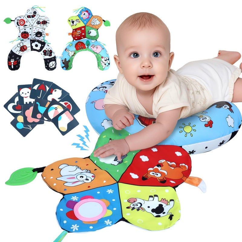 USATDD Tummy Time Pillow High Contrast Tummy Time Mat with Black White Flash Cards DoubleSided Tummy Time Cushion with Mirror Teether Sensory Toys Baby Toys for Infant Newborn 06 Months Babies - Image 2