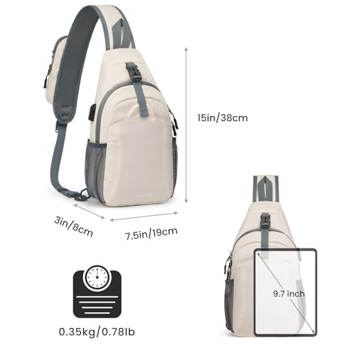 G4Free Sling Bag RFID Crossbody Sling Backpack with USB Charging Port Travel Hiking Daypack Shoulder Chest Bag for Women MenIvory - Image 3