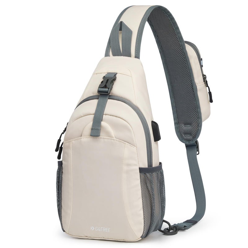 G4Free Sling Bag RFID Crossbody Sling Backpack with USB Charging Port Travel Hiking Daypack Shoulder Chest Bag for Women MenIvory - Image 2