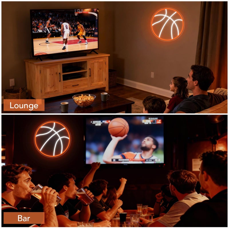 HOSITARK Basketball Neon Sign, Basketball LED Neon Light for Wall Decor, Dimmable USB-Powered Basketball Light with ON/OFF Switch for Kids, Man Cave, Boys' & Game Rooms, Gift for Basketball Fans - Image 5