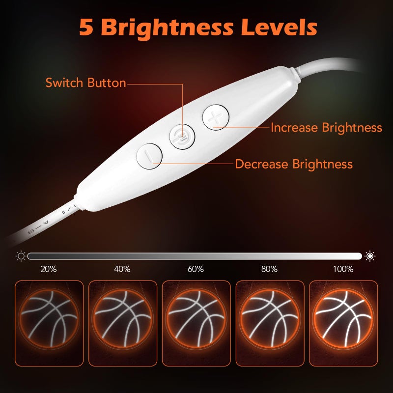 HOSITARK Basketball Neon Sign, Basketball LED Neon Light for Wall Decor, Dimmable USB-Powered Basketball Light with ON/OFF Switch for Kids, Man Cave, Boys' & Game Rooms, Gift for Basketball Fans - Image 4