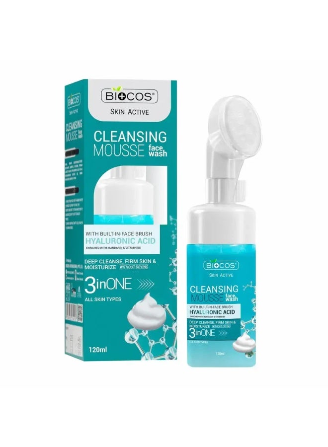 BIOCOS Hyaluronic Acid Face Wash Mousse, Moisturizing Face Wash, Gentle Cleansing with Aloe Vera, Vitamin E & Pro-Vitamin B5 for Hydration & Anti-Breakout Care - 120ML - Image 1
