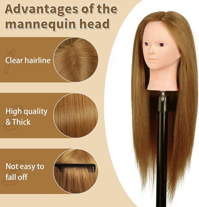 TwoWin 26"-28'' Mannequin Head with 90% Human Hair, Maniquine Maniquins Head Real Hair for Cosmetology Training Mannequin Head Manican Manikin Doll Head for Hair Styling Braiding Makeup Practice (No Makeup) - Image 2