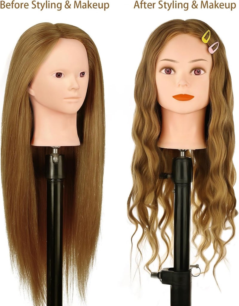 TwoWin 26"-28'' Mannequin Head with 90% Human Hair, Maniquine Maniquins Head Real Hair for Cosmetology Training Mannequin Head Manican Manikin Doll Head for Hair Styling Braiding Makeup Practice (No Makeup) - Image 3