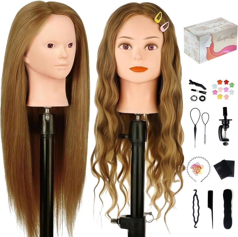 TwoWin 26"-28'' Mannequin Head with 90% Human Hair, Maniquine Maniquins Head Real Hair for Cosmetology Training Mannequin Head Manican Manikin Doll Head for Hair Styling Braiding Makeup Practice (No Makeup) - Image 1