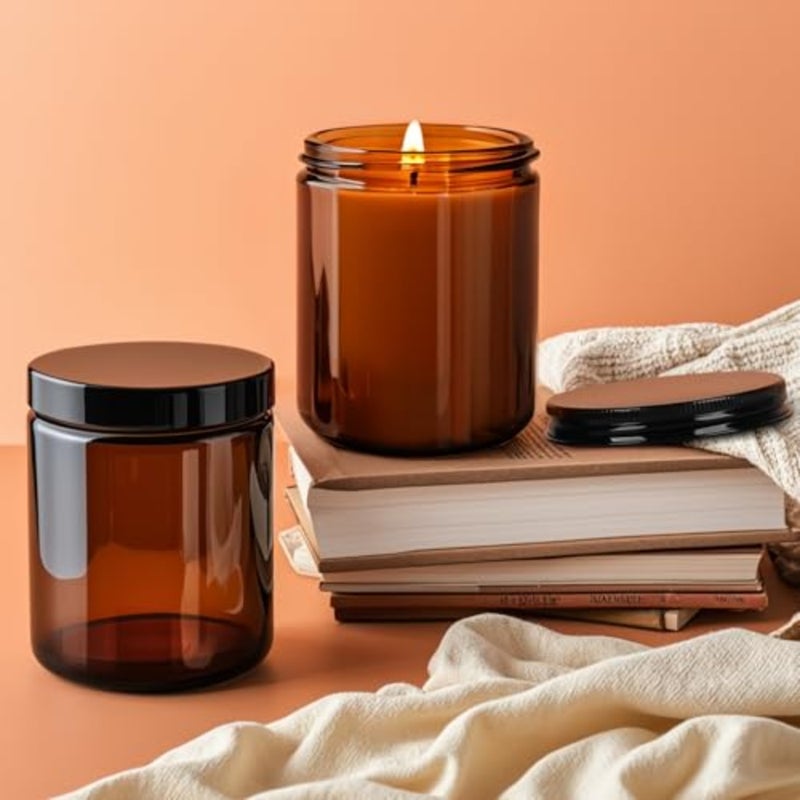 8oz Amber Glass Jars with Plastic and Metal Lids, 12 Pack Airtight Empty Candle Jars, Small Mason Jars for Food Storage, Spices, Honey, Candy, DIY Candles, and Crafts - Image 4