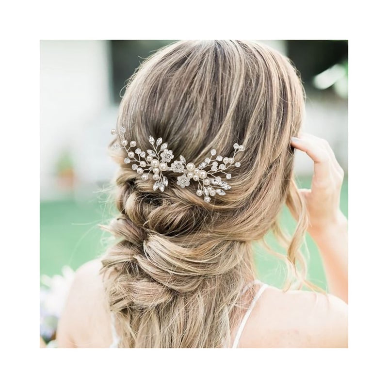 EVER FAITH Wedding Hair Accessory Marquise-Shaped Crystal Simulated Pearl Leaf Elegant Bridal Headpiece Side Comb for Bride Bridesmaids - Image 1