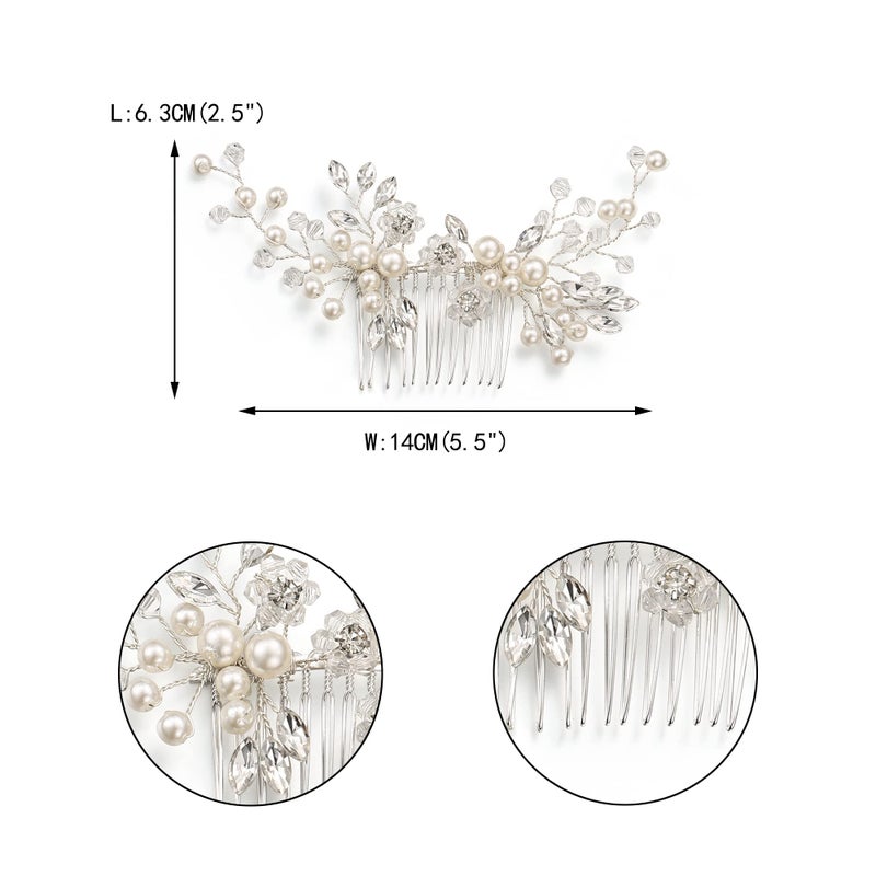 EVER FAITH Wedding Hair Accessory Marquise-Shaped Crystal Simulated Pearl Leaf Elegant Bridal Headpiece Side Comb for Bride Bridesmaids - Image 4