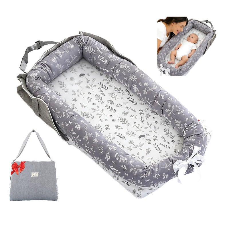 Loevin Baby Lounger for Newborn Portable Bag,Baby Play Mat Tummy Time with Strap,Awake-Time Pad Newborn Lounger Adjustable to 0-24 Months Home Travel(Calm Sprig) - Image 1