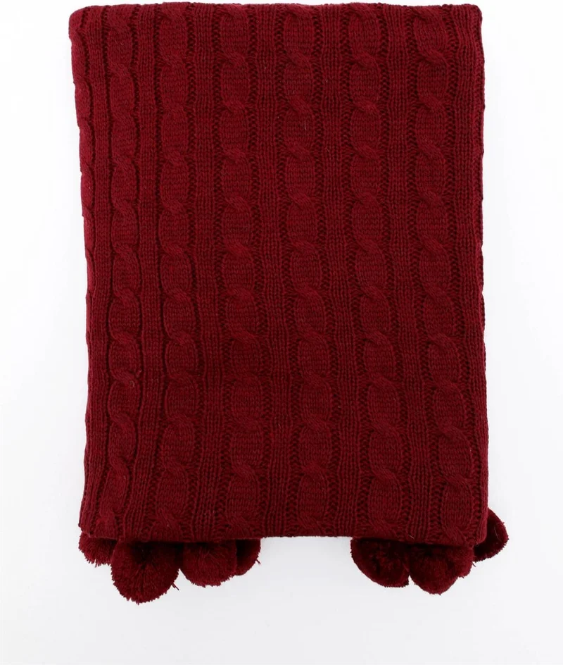 فافورا Biocotton Knitwear Pompom TV Blanket - Claret Red