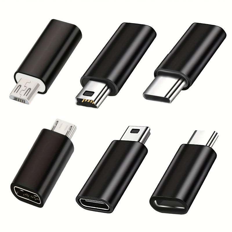 USB C Adapters 6 Pack Black USB C to Micro USB Mini USB Adapter for Samsung Galaxy Macbook Pro - Image 1