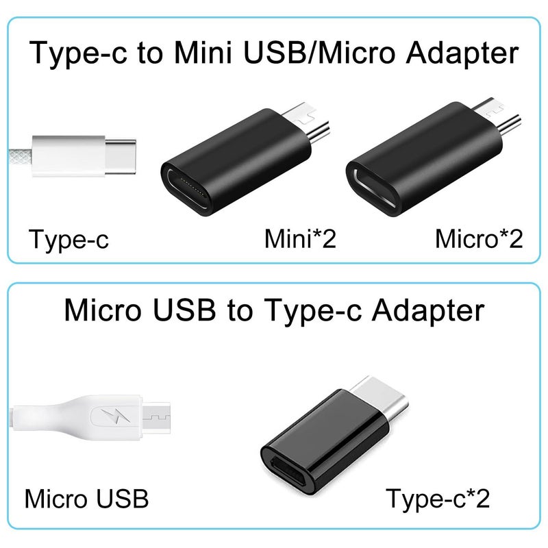 USB C Adapters 6 Pack Black USB C to Micro USB Mini USB Adapter for Samsung Galaxy Macbook Pro - Image 3