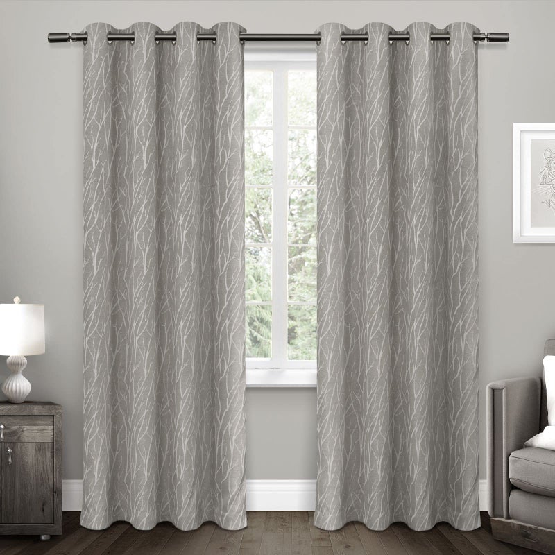 EXCLUSIVE HOME Forest Hill Woven Room Darkening Blackout Grommet Top Curtain Panel Pair, 52"x96", Ash Grey - Image 1