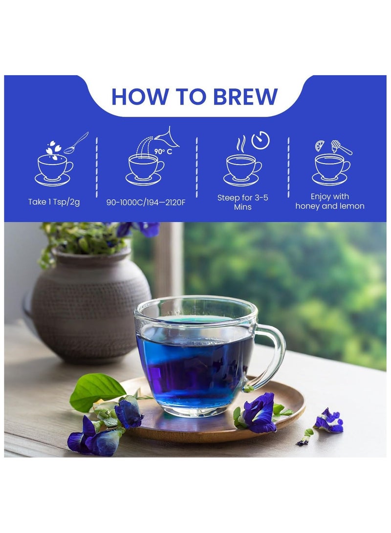 الشاي الأزرق شاي الفراشة الزرقاء (شاي زهرة البازلاء) 50 جرام  100 كوب غني بمضادات الأكسدة شاي عشبي نباتي قائم على زهرة أباراجيتا شانك بوشبي خالي من الكافيين - شاي ديتوكس نباتي - معبأ في عبوة قابلة لإعادة الاستخدام مميز في برنامج "شارك تانك - Image 2