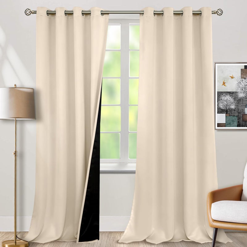 BGment Thermal Insulated 100% Blackout Curtains 96 Inch Length 2 Panels  Total Light Blocking Curtains for Bedroom  Grommet Window Drapes with Thick Black Liner  55 Inch Wide Each Panel  Champagne - Image 1