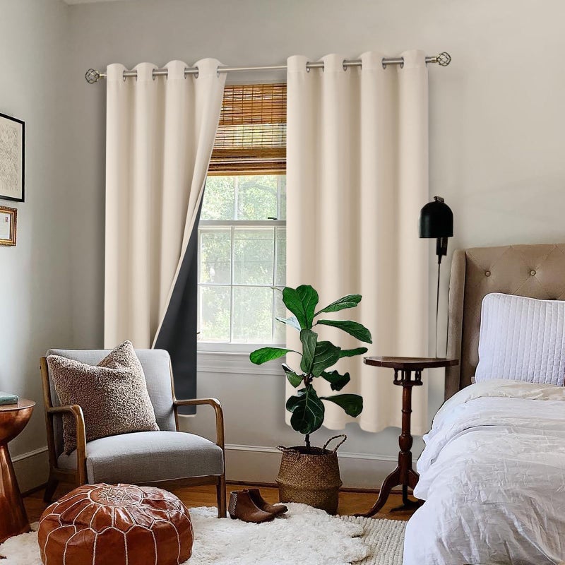 BGment Thermal Insulated 100% Blackout Curtains 96 Inch Length 2 Panels  Total Light Blocking Curtains for Bedroom  Grommet Window Drapes with Thick Black Liner  55 Inch Wide Each Panel  Champagne - Image 2