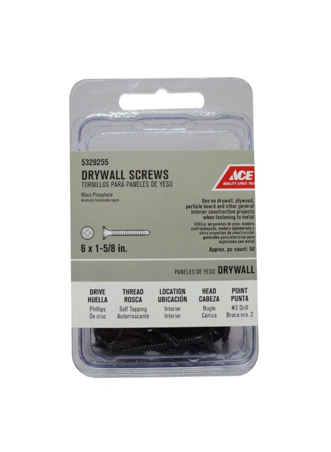 ACE 50-Piece Phillips Fine Drywall Screws Black No.6 x 1-5/8inch ACE5329255 - Image 1