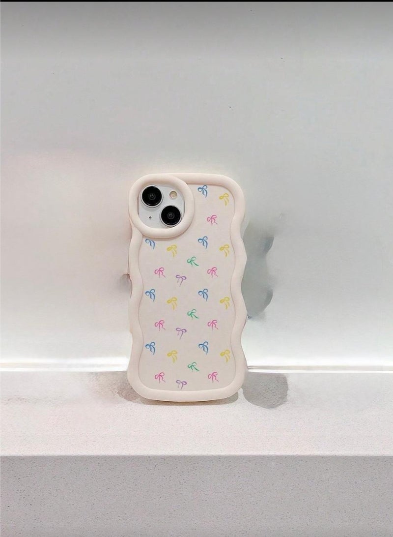 iPhone 16 pro max Dopamine, Bowknot, Cartoon Macaron Wave Pattern Phone Case