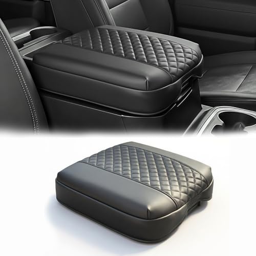 FQMY 1.2in Thickness Center Console Armrest Cover Compatible with Chevy Silverado & GMC Sierra 2019-2026, Tahoe & Suburban & Yukon 2021-2026, Bucket Seat, Leather Arm Rest Lid Cushion, Anti-Scratch, Black - Image 1