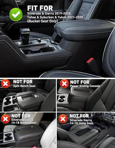 FQMY 1.2in Thickness Center Console Armrest Cover Compatible with Chevy Silverado & GMC Sierra 2019-2026, Tahoe & Suburban & Yukon 2021-2026, Bucket Seat, Leather Arm Rest Lid Cushion, Anti-Scratch, Black - Image 2