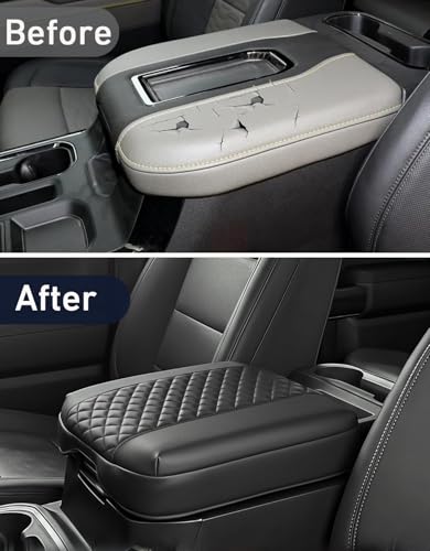 FQMY 1.2in Thickness Center Console Armrest Cover Compatible with Chevy Silverado & GMC Sierra 2019-2026, Tahoe & Suburban & Yukon 2021-2026, Bucket Seat, Leather Arm Rest Lid Cushion, Anti-Scratch, Black - Image 3