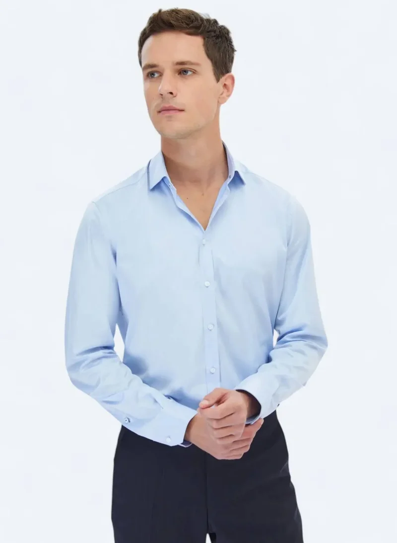 Kip Blue Plain Regular Fit Woven Classic 100% Cotton Shirt