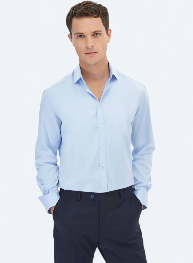 Kip Blue Plain Regular Fit Woven Classic 100% Cotton Shirt