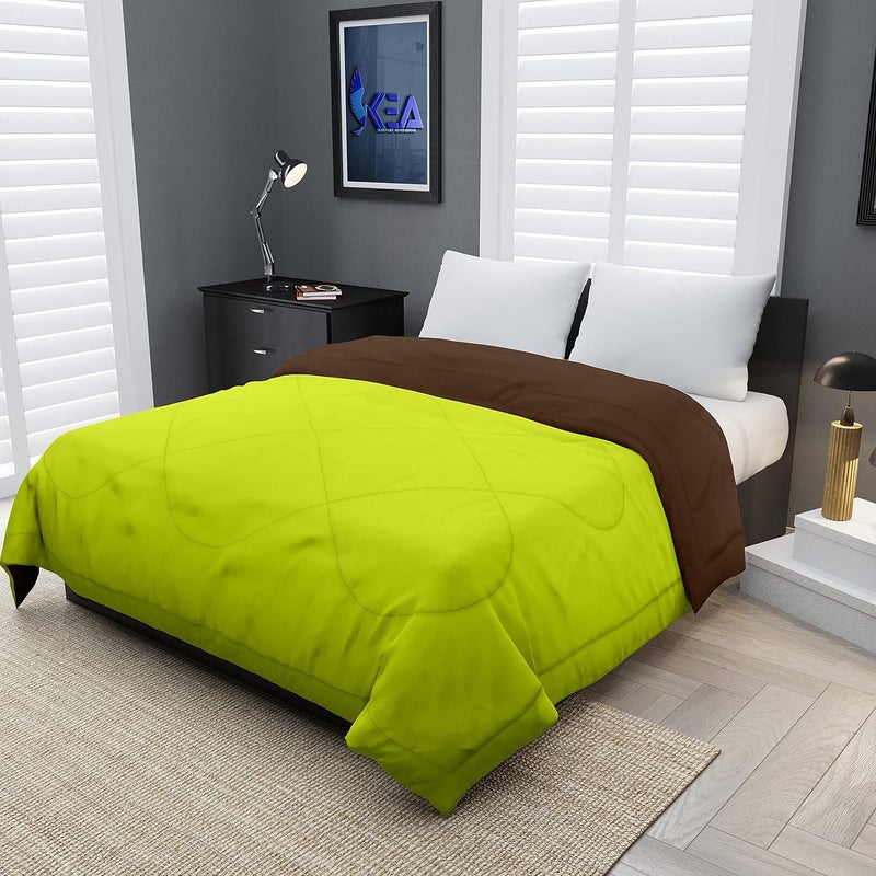 KEA KEA Microfibre Reversible Double Bed King Size ComforterDuvet for All Weather Green Brown 250GSMComforter Double  - Image 1