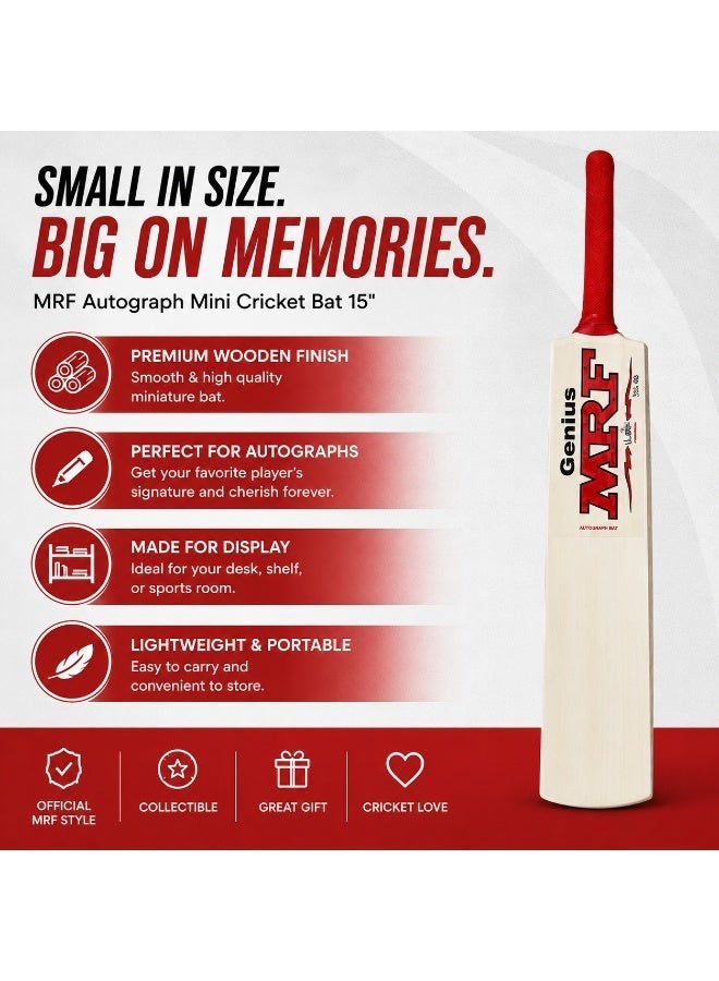 MRF Genius Autograph Mini Cricket Bat 15 Inch | Premium Wooden Mini Bat | Cricket Memorabilia | Collectible Display Bat | Perfect Gift for Cricket Fans - Image 3