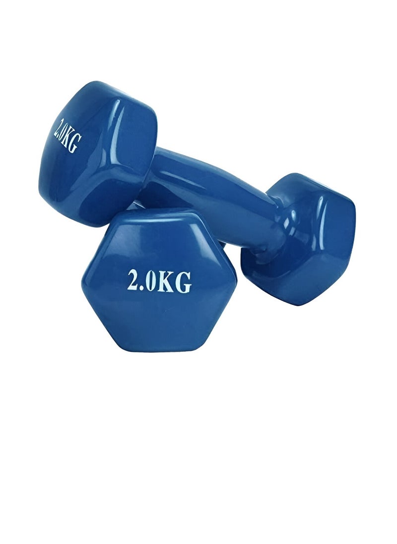 VIO Set of 2 Dumbbells 2 KG Each Hand Weights Vinyl Coated Non Slip Hex Dumbbells for Home Exercise Fitness Gym Workouts Strength Training Yoga Color Coded Anti Slip Anti Roll Dumbbells  - Image 1