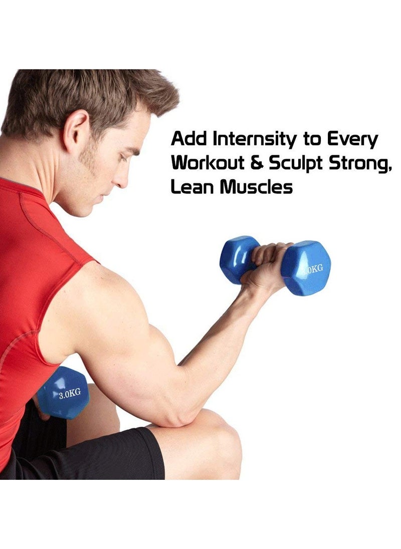 VIO Set of 2 Dumbbells 2 KG Each Hand Weights Vinyl Coated Non Slip Hex Dumbbells for Home Exercise Fitness Gym Workouts Strength Training Yoga Color Coded Anti Slip Anti Roll Dumbbells  - Image 5