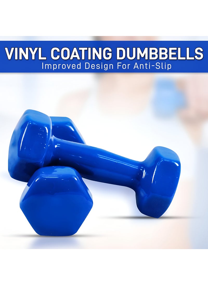 VIO Set of 2 Dumbbells 2 KG Each Hand Weights Vinyl Coated Non Slip Hex Dumbbells for Home Exercise Fitness Gym Workouts Strength Training Yoga Color Coded Anti Slip Anti Roll Dumbbells  - Image 4
