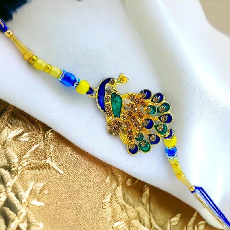 Parag Rakhi Peacock Colorful Feathers Designer Rakhi with Roli Pack - Rakhi for Brother, Bhaiya, Bhai - Image 2