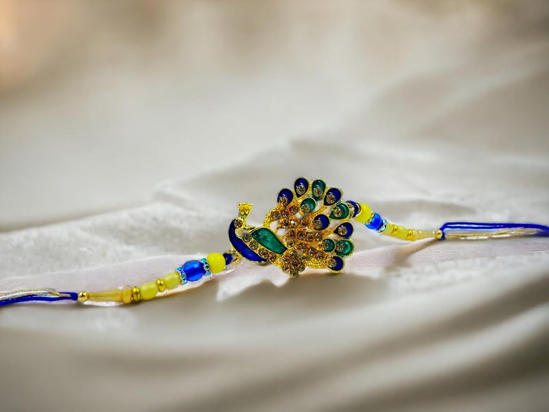 Parag Rakhi Peacock Colorful Feathers Designer Rakhi with Roli Pack - Rakhi for Brother, Bhaiya, Bhai - Image 4