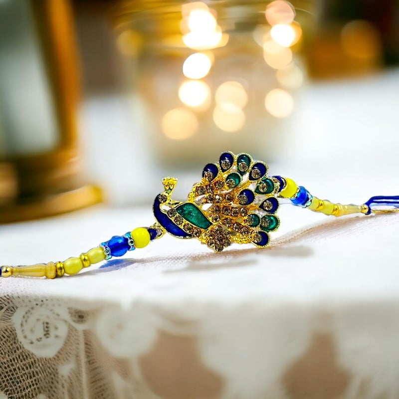 Parag Rakhi Peacock Colorful Feathers Designer Rakhi with Roli Pack - Rakhi for Brother, Bhaiya, Bhai - Image 3