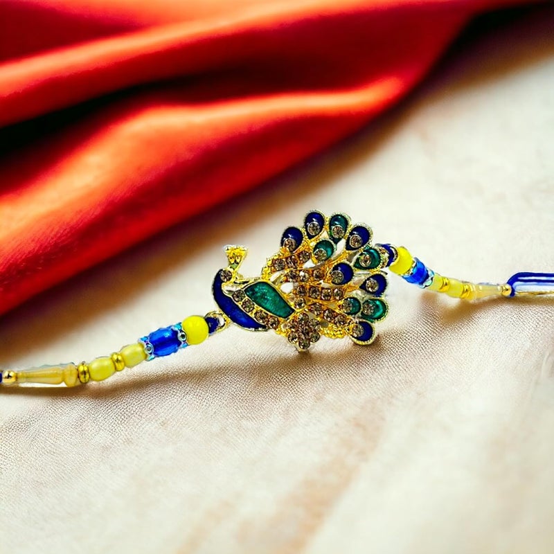 Parag Rakhi Peacock Colorful Feathers Designer Rakhi with Roli Pack - Rakhi for Brother, Bhaiya, Bhai - Image 5