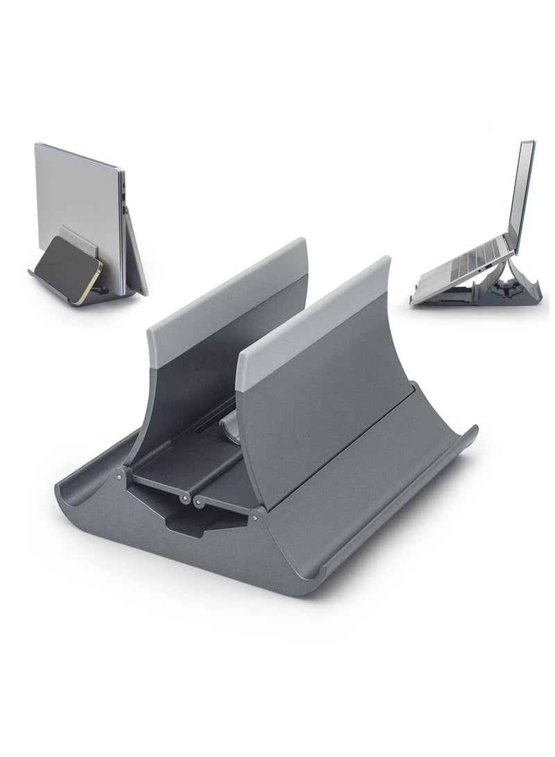 Y&D Vertical Laptop Stand, 4 in 1 Stand with Gravity Locking Holder Dock for Table Desktop Organizer and Desk Storage, Fits All MacBook, iPad, Dell, Gaming Laptops, Gray - Image 1