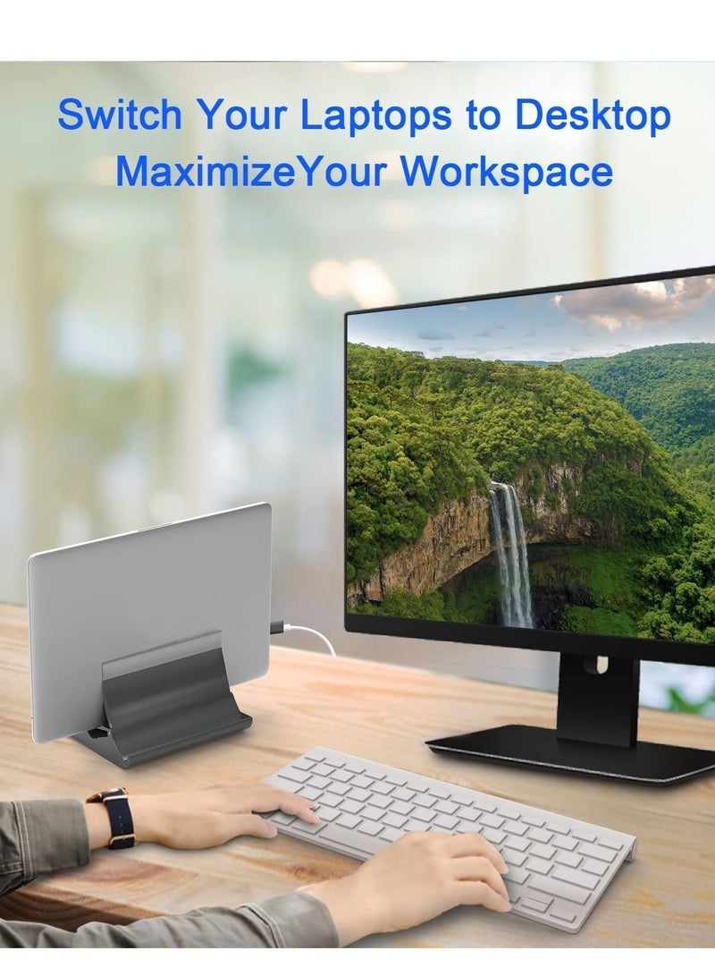 Y&D Vertical Laptop Stand, 4 in 1 Stand with Gravity Locking Holder Dock for Table Desktop Organizer and Desk Storage, Fits All MacBook, iPad, Dell, Gaming Laptops, Gray - Image 3