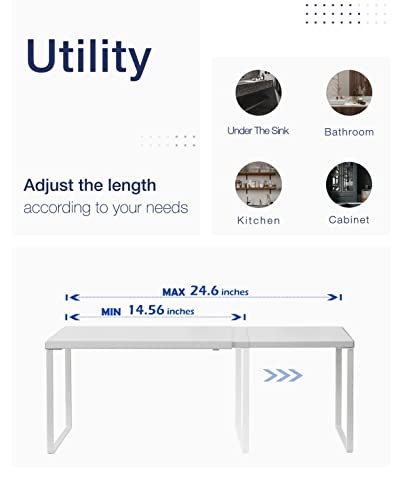 Nxconsu Cabinet Shelf Expandable Organizer Riser Rack for Kitchen Pantry Cupboard Under Sink Countertop Home Organization Extra Storage Space Saver Heavy Duty Metal Edgeless Design White - Image 4