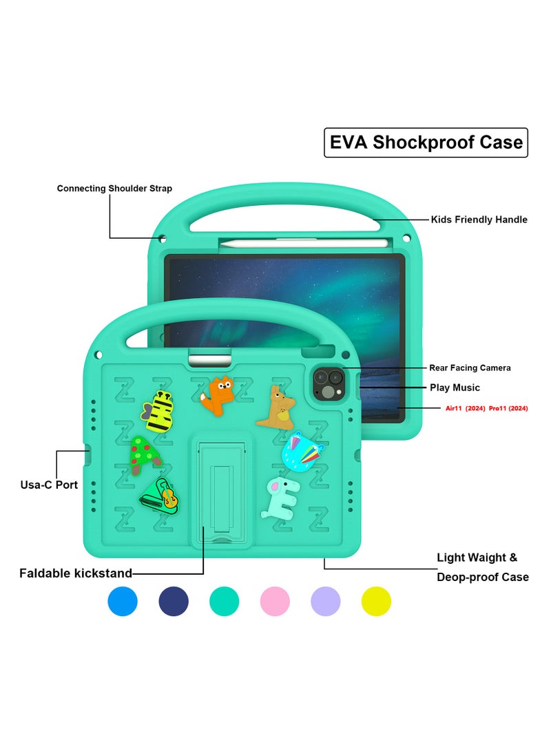 general Kids Case Compatible with ipad pro 11 2024, Heavy Duty EVA Foam Shockproof Case Kids Anti Tablet Case with Stand - Image 3