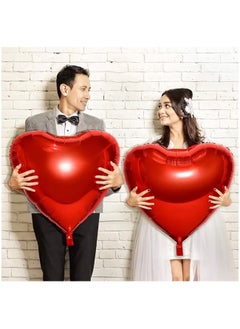Just Quality 2pcs 81.28cm Giant Red Heart Foil Balloons - Perfect for Valentine's Day, Anniversaries & Romantic Celebrations - Durable Aluminum Film Party Decor  - Image 2