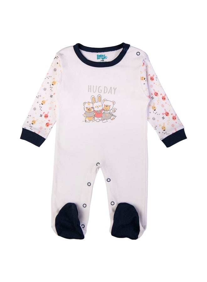 Babies Basic 5 Piece Unisex 100% Cotton Gift Set Include Bib, Romper, Mittens, Cap And Sleepsuit/Jumpsuit- Hug Day  - Image 3