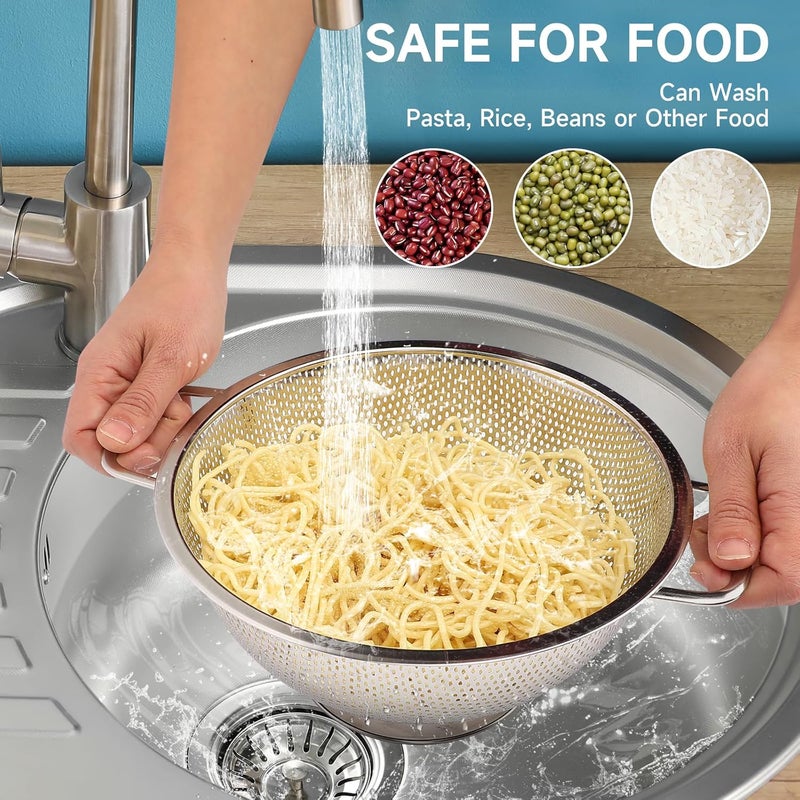 Kteniy Colander for Kitchen, 3QT, Stainless Steel Colander Strainer with Handle for Fruits Vegetables Cooking Food, Dishwasher Safe - Image 3