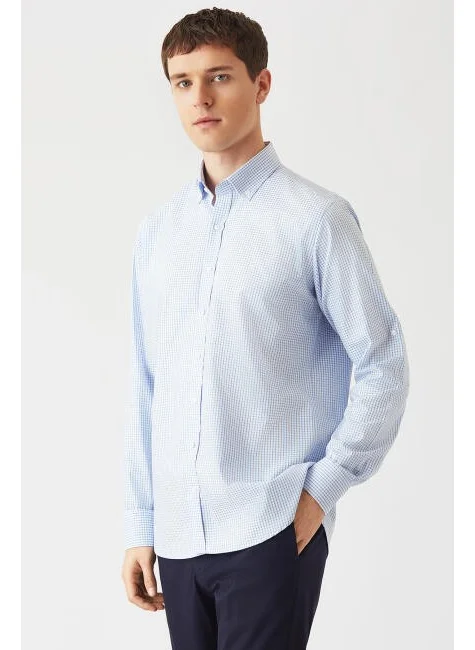 Bisse Men's Regular Fit Long Sleeve Sports Shirt BLUE GM22K222062_E35