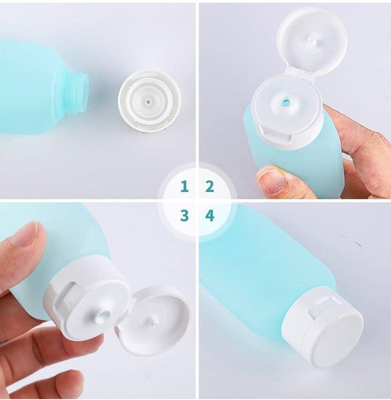 KIKI 4Pcs Travel Bottle Set Empty Refillable Squeezable Containers Plastic Leak Proof Squeeze Bottles for Travel Toiletries Shampoo Conditioner 60ml - Image 3