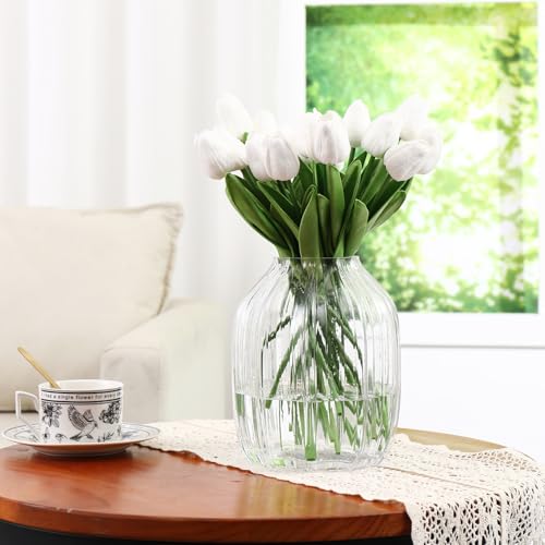 MCMCNCUIU Crystal Vases for Centerpieces, Flower Vases for Wedding Centerpieces, Amber Glass Vase for Flowers, Curve Small Vase for Living Room, Bedroom, Kitchen, Dining Table, Set of 2 - Image 2