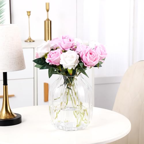 MCMCNCUIU Crystal Vases for Centerpieces, Flower Vases for Wedding Centerpieces, Amber Glass Vase for Flowers, Curve Small Vase for Living Room, Bedroom, Kitchen, Dining Table, Set of 2 - Image 4