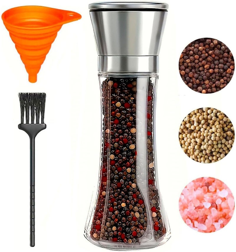 TooWoom Pepper Grinder Salt Grinder, 8inch Stainless Steel Pepper Mill w/Adjustable Coarseness, Refillable Salt with Funnel, Cleaning Brush, Manual Pepper Grinder for Black Peppercorns - Image 1