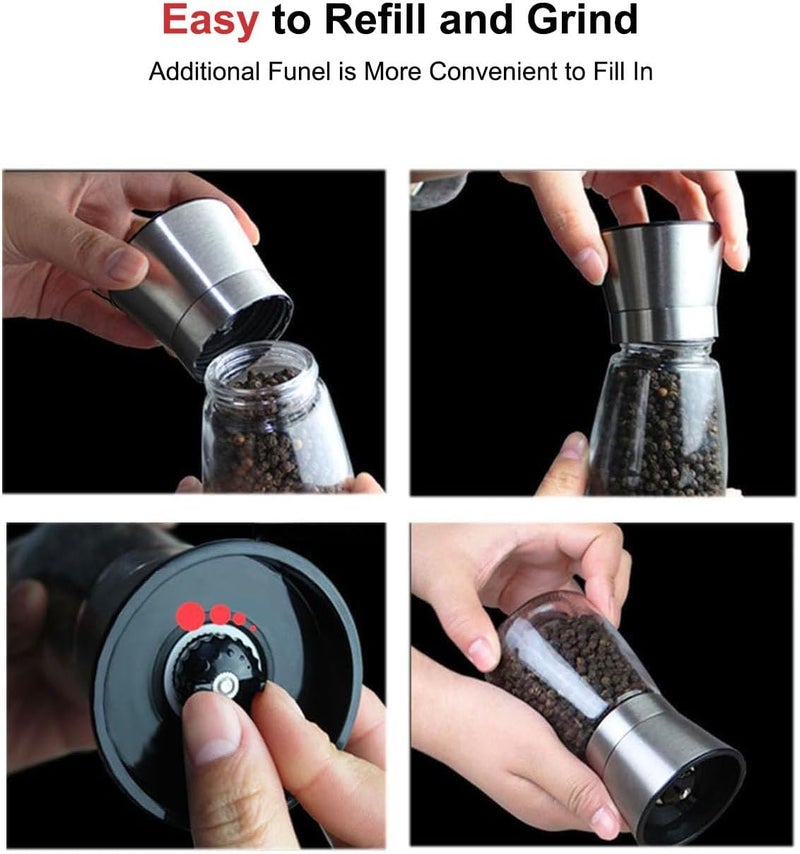 TooWoom Pepper Grinder Salt Grinder, 8inch Stainless Steel Pepper Mill w/Adjustable Coarseness, Refillable Salt with Funnel, Cleaning Brush, Manual Pepper Grinder for Black Peppercorns - Image 5